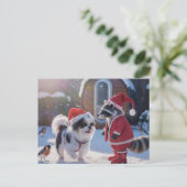 Wasbeer en een hond Feestelijke Kerstmis Briefkaart (Staand voorkant)