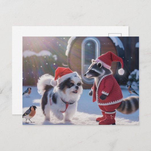 Wasbeer en een hond Feestelijke Kerstmis Briefkaart (Voorkant / Achterkant)