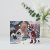 Wasbeer en een Schattigee hond Feestelijke Kerst Briefkaart (Staand voorkant)