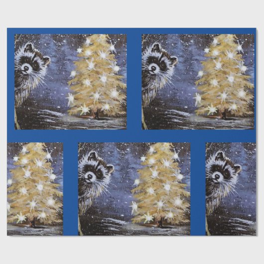 Wasbeer en Gouden Kerstboom Inpakpapier (Vlak)