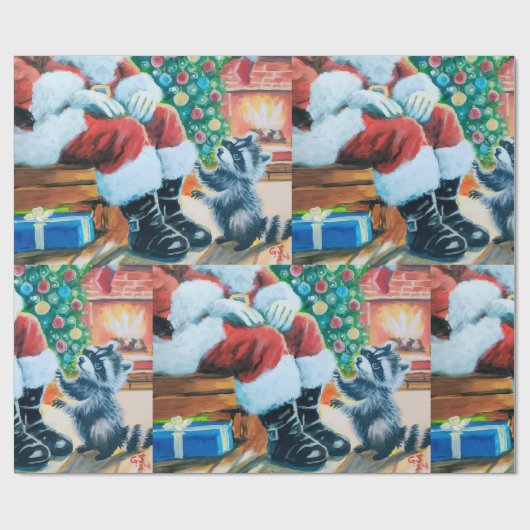 Wasbeer en Kerstman inpakpapier (Vlak)