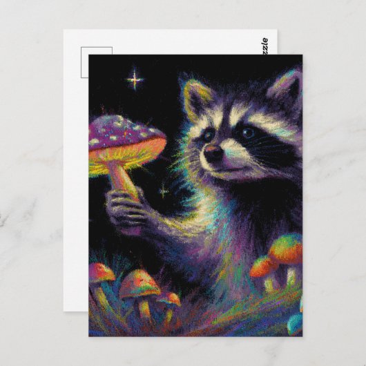 Wasbeer en paddenstoelen briefkaart (Voorkant / Achterkant)