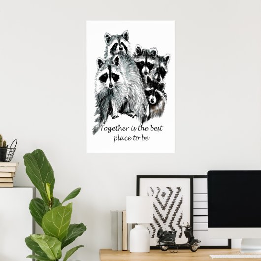 Wasbeer Familie Printable Muurkunst – "Samen Poster (Thuiskantoor)