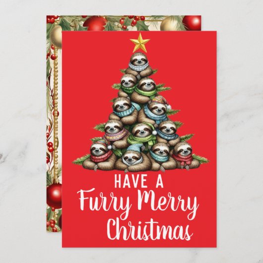 Wasbeer Furry Merry Kerstboom Feestdagenkaart (Voorkant / Achterkant)