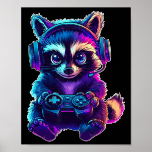 Wasbeer Gamer Shirt Grappig Videospel Dier Gamen Poster