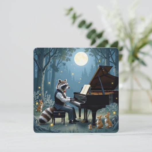 Wasbeer geeft een piano recital in het bos kaart (Staand voorkant)