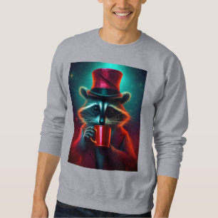 Wasbeer gekleed in een rode outfit Drink koffie Trui