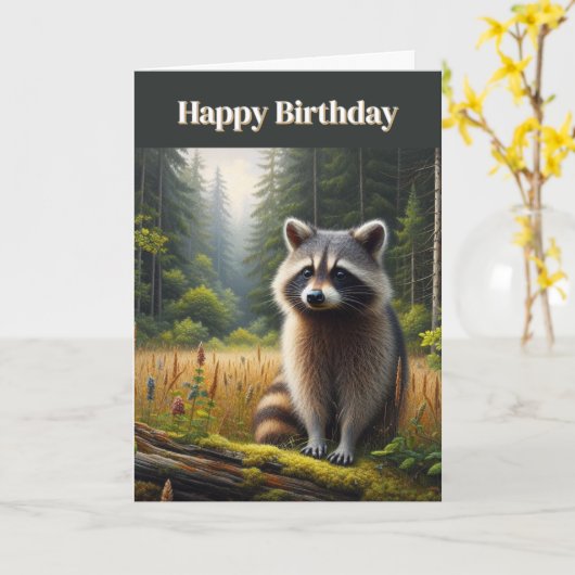 Wasbeer Gelukkige Verjaardag Groetkaart Kaart (Gele Bloem)