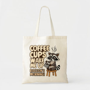 Wasbeer grappige ochtend met koffiekopje tote bag