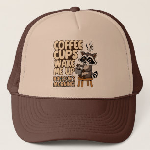 Wasbeer grappige ochtend met koffiekopje trucker pet