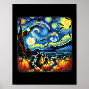 Wasbeer Herfst Halloween Van Gogh Sterrennacht Pum Poster