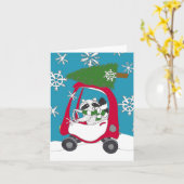 Wasbeer in auto met kerstboom kaart (Gele Bloem)