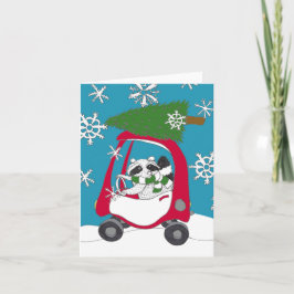 Wasbeer in auto met kerstboom kaart