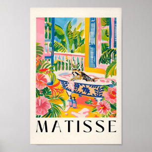 Wasbeer in badkuip Art Print, roze maximalistische Poster