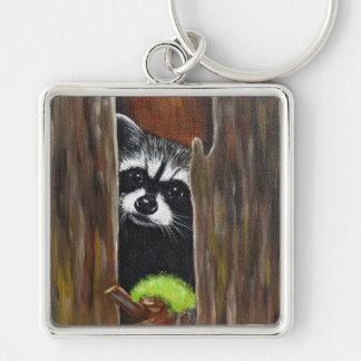 Wasbeer in een boom Schilderij Sleutelhanger