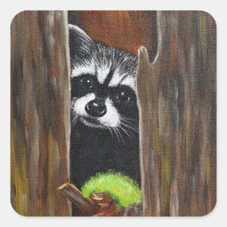 Wasbeer in een boom Schilderij Vierkante Sticker