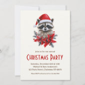 Wasbeer in een kerstmuts Poinsettias kerstfeest Kaart (Voorkant)