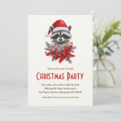 Wasbeer in een kerstmuts Poinsettias kerstfeest Kaart (Staand voorkant)