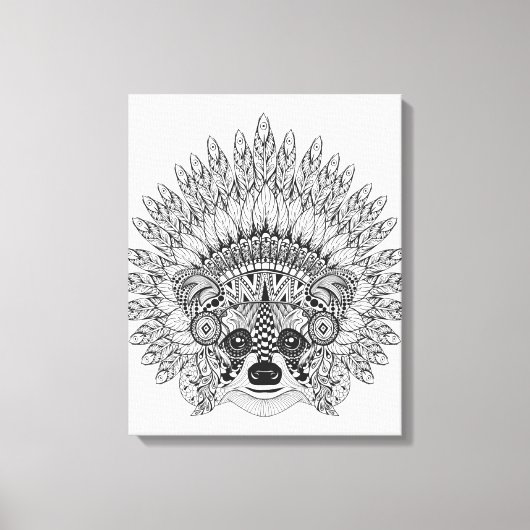 wasbeer in gevederde oorlogsbonnet doodle 6 canvas afdruk (Voorkant)