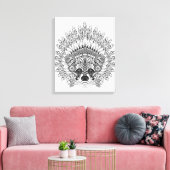wasbeer in gevederde oorlogsbonnet doodle 6 canvas afdruk (Insitu (Woonkamer))