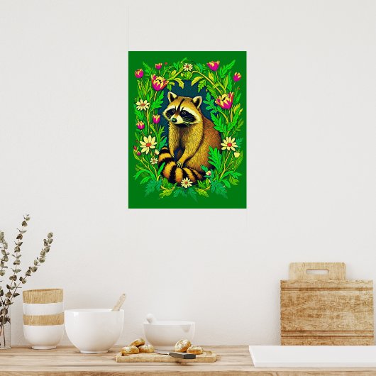 Wasbeer in het midden van Wildflower Garden Poster (Keuken)