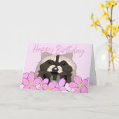 Wasbeer in  Roze Bloemen Wilde verjaardag Kaart (Gele Bloem)