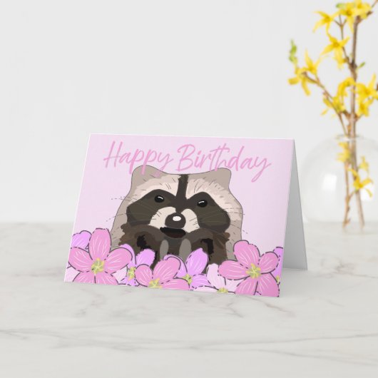Wasbeer in Roze Bloemen Wilde verjaardag Kaart (Gele Bloem)