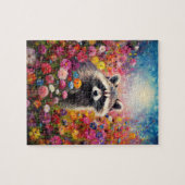 Wasbeer in veld met wilde bloemen legpuzzel (Horizontaal)