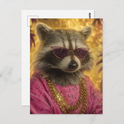 Wasbeer in zonnebrillen en gouden kettingen briefkaart (Voorkant / Achterkant)