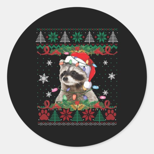 Wasbeer Kerstman Hoed Kerst Lelijke Trui Dieren L Ronde Sticker (Voorkant)
