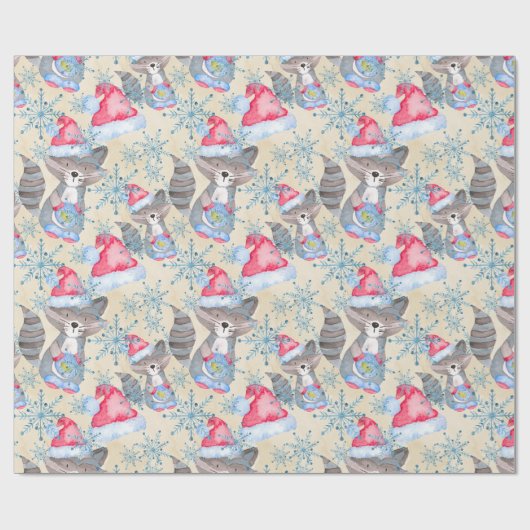 Wasbeer kerstpatroon cadeaupapier (Vlak)