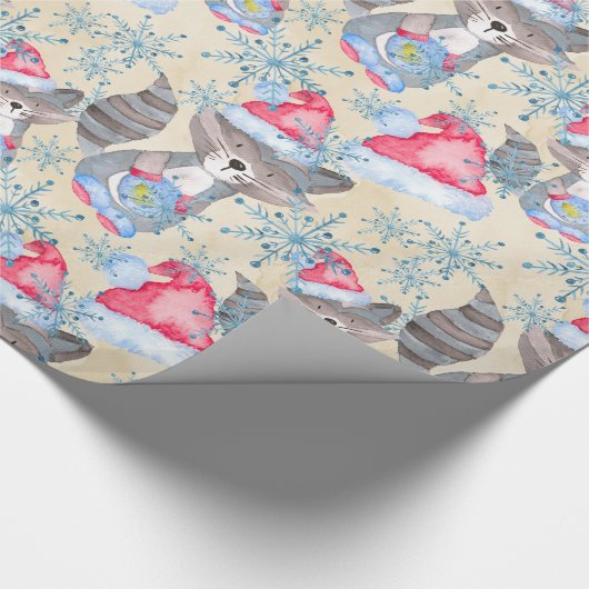 Wasbeer kerstpatroon cadeaupapier (Hoek)