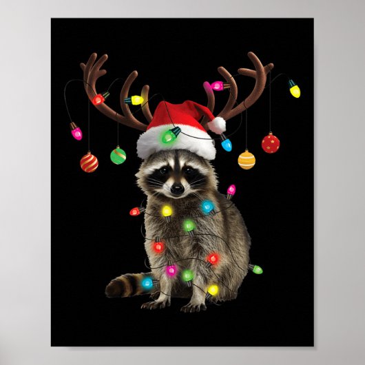 Wasbeer Kerstverlichting Grappig Kerstfeest Famili Poster (Voorkant)
