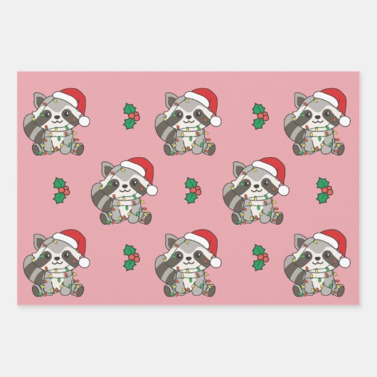 Wasbeer Kerstwinter Dieren Vakantie wasberen Inpakpapier Vel (Voorkant 3)