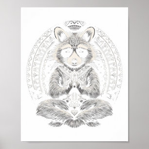 Wasbeer Mediterend Dier Mandala Boeddhistisch Grap Poster