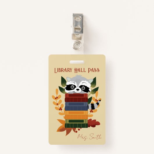 Wasbeer met boeken Bibliotheek Hall Pass Badge (Voorkant met clip)