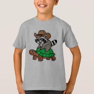 Wasbeer met cowboyhoed rijdt op schildpad t-shirt
