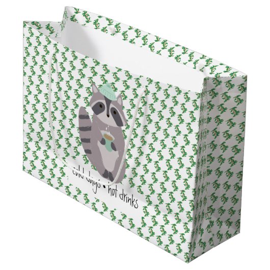 Wasbeer Met Een Heet Drankje Groot Cadeauzakje (Voorkant Gekanteld)