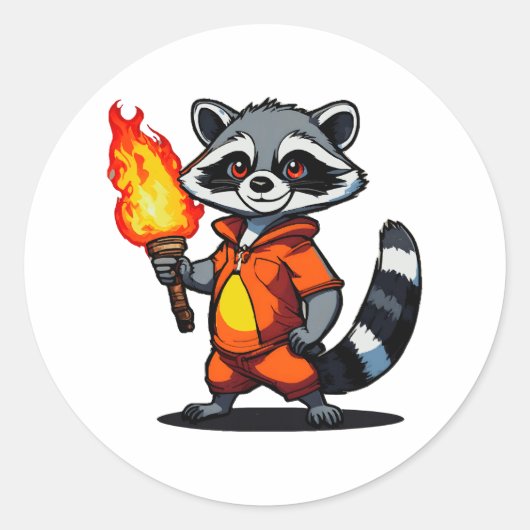 Wasbeer met fakkel ronde sticker (Voorkant)
