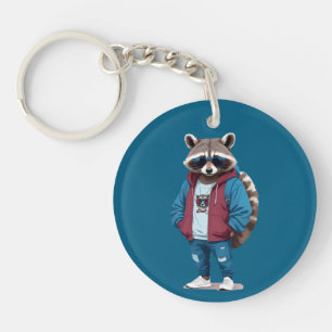 Wasbeer met hoodie Grappig Cool Dier karakter Sleutelhanger