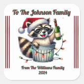 Wasbeer met kerstverlichting op cadeau vierkante sticker (Voorkant)