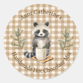 Wasbeer met mok Bruine geruite warme cacaomengsel Ronde Sticker