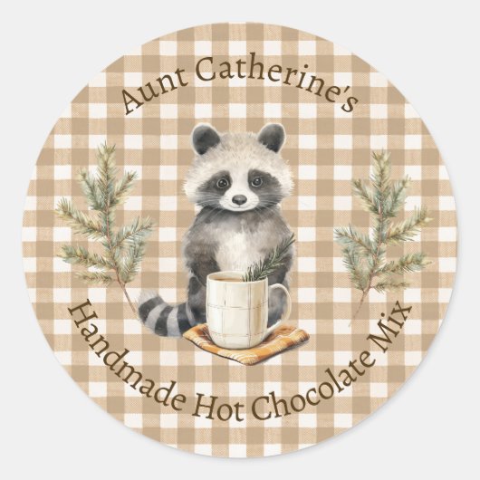 Wasbeer met mok Bruine geruite warme cacaomengsel Ronde Sticker (Voorkant)