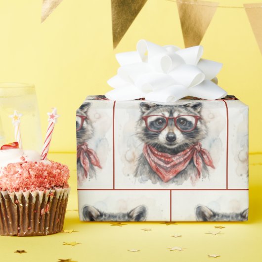 Wasbeer met rode bril cadeaupapier (Verjaardagsfeest)