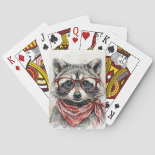 Wasbeer met rode bril en bandana pokerkaarten