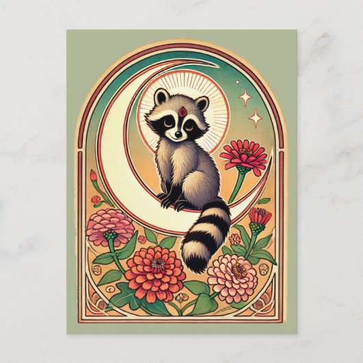 Wasbeer met Zinnias Briefkaart (Voorkant)