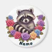 Wasbeer omringd door levendige kleurrijke Rozen Magneet (Voorkant)