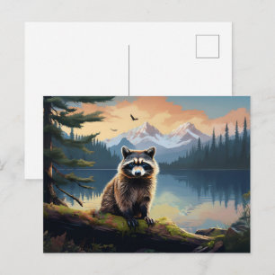 Wasbeer op een houten bosmeer briefkaart