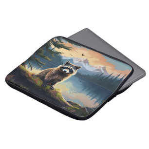 Wasbeer op een houten bosmeer laptop sleeve