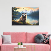 Wasbeer op een stam Bosmeer Canvas Afdruk (Insitu (Woonkamer))